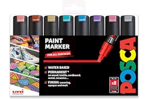 Posca PC-8K - Markery artystyczne - 8 mm końcówka dłuta - metaliczny zestaw 20 cm pudełko prezentowe