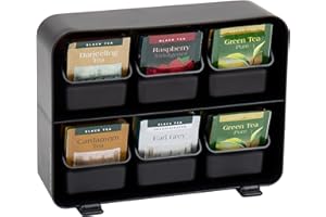 Mind Reader Anchor Collection, 6-Drawer Tea Bag Organizer, Removable Drawers, 10.25" L x 3.25" W x 7.75" H, Black