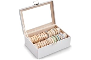 Lolalet Bracelet Organizer Box, Jewelry Display Holder with Rolls for Bangles Watches, Clear Lid Jewelry Storage Case for Women -White
