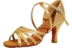 flexdans Women Latin Shoes, Ladies Brown Samba Tango Dancing Ballroom Practice Latin Salsa Dance Shoes