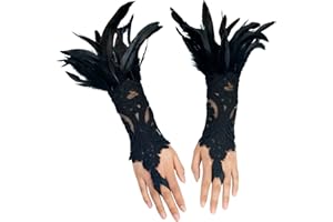 sigando Damen Schwarz Feder Spitze Lange Handschuhe für Braut Hochzeit Party