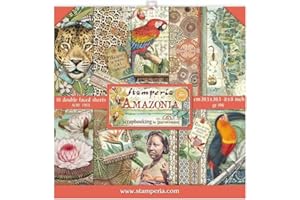 Stamperia Ritagli Mini Album per Scrapbooking-Fogli bifacciali-Amazonia, Carta, in Legno, 8 x 8 inches