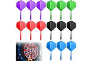 Acboor Juego de 15 vuelos de dardos y ejes integrados, 2BA, roscado para dardos, cañas de dardos, plumas con vástago, accesorios para dardos, cañas de dardos, negro, rojo, verde, azul y morado