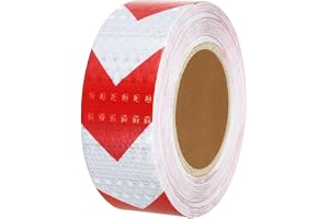 GlowTail High Visibility Reflective Radium Warning Arrow Tape | 2 Inch x 5 Meter Night Glow Safety Tape for Industrial, Automobile & Parking Use (White Red)