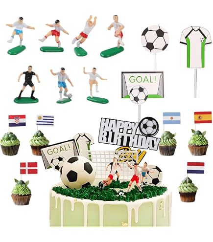 6 Stück Fußball-Cupcake-Topper – Tortendeko Für Fußball-Party, Baby-Shower & Kindergeburtstag (verschiedene Größen)