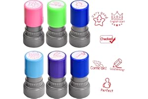 Xzeemo 6 Piezas Sellos de Maestros, Sellos de Autoentintados para Profesores, Sello de Dibujos Animados de Colores para Niños, Sellos Motivación Ingles Ideal para Motivar y Estimular a los Alumnos,B