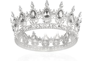 HENGKAIXUAN Tiara redonda completa para niñas, corona de cristal, corona de reina, tiaras barrocas, diamantes de imitación brillantes, tocado de princesa, carnaval, joyería para disfraz de reina, boda,