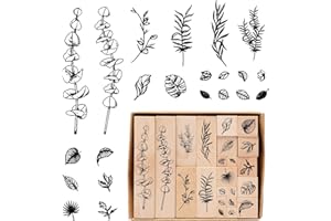 Rebanky 22 Pcs Vintage Wooden Printing Stamps Wood Rubber Flower Stamps Natural Plant and Floral Ink Wooden Stamp for Card Making Wood Rubber Stamp Set for Craft Scrapbooking