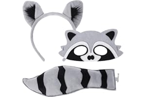 XEPST Set di Costumi da Procione Animale, Set di Orecchie e Coda da Procione con Fascia e Coda da Procione per Costume da Animale Cosplay Compleanno Halloween Forniture per Feste in Mascherab, B