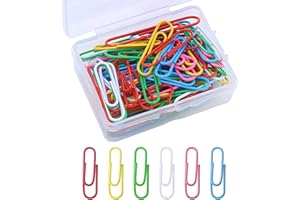 TCPENG® 100 PCS Coloured Paper Clips, Plastic-Coated Metal Paperclips Paper Clips Clamps with Box for Office School Stationery Document, Small Paper Clips (28mm, Assorted Color)