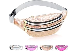 HEAWAA Sac Banane Réflet Holographique Femme, Sac Banane pour Fille, Sac de Taille Ajustable Multi-Poches en Cuir PU Imperméable Sacoche pour Girls Festival Voyage Hiking