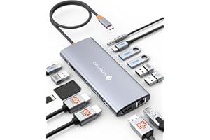 NOVOO Stacja dokująca 14 w 1 Dual Monitor, USB C do Dual HDMI, Displayport, Ethernet RJ45, 100W PD, USB 3.0/2.0, SD/TF i Audio, stacja dokująca USB C do MacBooka HP Dell