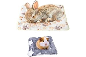 AOOTUERL 2 PCS Tapis de lit en Polaire épaisse pour Lapin, Cochon d'Inde, Hamster, écureuil, hérisson, Chinchilla et Furet (Motif Empreinte de Chien, étoile)