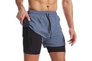 Danfiki Pantalones Cortos de Running para Hombre con Bolsillo para teléfono Entrenamiento Ligeros de Secado rápido