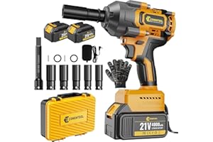 Conentool 1300N.m Akku Schlagschrauber, 21V Elektrisch Drehschlagschrauber mit 2×4.0 Ah Batterien, Bürstenloser Motor 1/2" Schlagschrauber Akku mit 5 Stecknüsse, Impact Wrench für Reifenwechsel