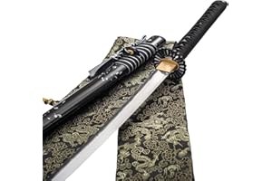 TSIAO CHIH 40 Zoll handgeschmiedetes Japanisches Samurai-Schwert Full Tang 1060 Kohlenstoffstahl Eisen Tsuba geschmiedetes gefaltetes rotes Damaststahl echtes Katana-Schwert