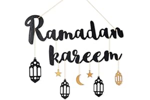BETESSIN Adorno Colgante de Madera Letras Ramadan Kareem Pancarta Decoración Eid Musulmán Islam Festival Ramadán Eid Al-Fitr Eid al-Adha Eid Mubarak (Negro)