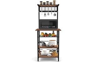 Honey Touch Spacio 5-Tier Multipurpose Countertop Freestanding Storage Rack Metal & Wood Shelf for Kitchen, Living Room, Bedroom Space-Saving Organizer with Hooks (Walnut Finish)