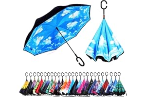 NNY Inc Double Layer Inverted Umbrella Cars Reverse Open Folding Umbrellas, Windproof UV Protection Large Self Stand Upside Down Straight Umbrella for Golf Women and Men with C-Shaped