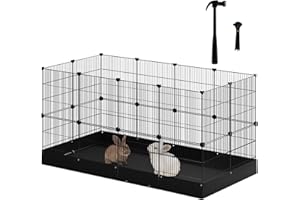 EUGAD Enclos pour Lapin Extérieur, Cage pour Cochon d'Inde avec Tapis de Fond, Modulable, avec Porte, pour Petits Animaux, Cavia, Hamsters, en Métal Grillagé, Noir, 140x71x71 cm