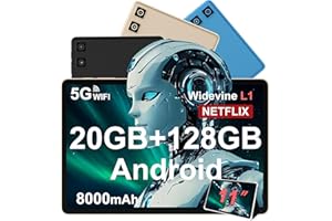 DMOAO Tablet 11 Pulgadas Android 14 con 8000 mAh + Carga Rápida 18W, 13MP + 5MP, 20GB RAM + 128GB ROM (Ampliable a 1TB), Tablets con Widevine L1, 5G Wi-Fi, GPS, 8 Cores 2.0 GHz, Face ID, Bluetooth 5.0, Nero