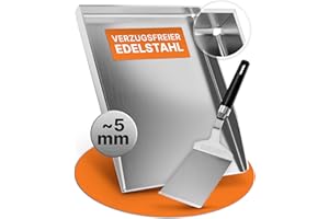 ‎AMZBBQ AMZBBQ® Premium Plancha Set - 40 x 30 cm - ca. 5 mm massiver Edelstahl - 20% stärker als herkömmliche Planchas - Grillplatte für Gas & Kohlegrill - Grillzubehör Geschenk für Männer inkl. Grillspachtel
