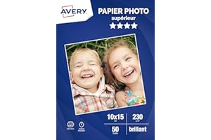 AVERY - 50 feuilles de papier photo 230g/m² brillant qualité supérieure. Format 10x15cm. Impression jet d'encre.