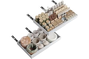 NETEL Teleskopowa szuflada wysuwana, organizer do szuflad, regulowana szerokość 43,5-68 cm, głębokość 42 cm, do szafek kuchennych z folią samoprzylepną, bez wiercenia, kolor biały, 2 sztuki