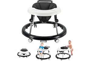 FUGUALIN Baby Walker with Wheels, Activity Center with Mute Wheels Anti-Rollover, 5-Position Height Adjustable Foldable Baby Walker(Black)