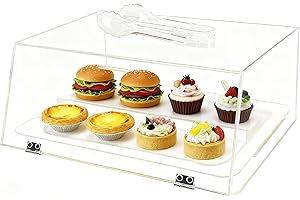 Cityjoy Stapelbare Bäckerei-Vitrine aus Acryl, für Gebäck, Arbeitsplatte, Organizer, Aufbewahrungsbehälter für Bagels, Brot, 38 x 16,5 x 30,5 cm, schräge Tür mit 2 Edelstahlscharnieren, LJ039K