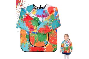 Hugwait Delantal Pintura Niños, Delantal de Pintura Impermeable con Bolsillo, Bata de Artes Delantal Pintura Blusa con Manga Larga para Altura 120-140cm, Bata Pintura Infantil para Pintura