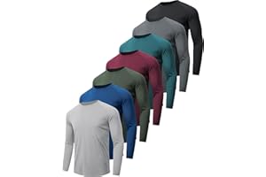 miijoory 4, 5 o 7 Piezas Camisetas Manga Larga Hombre Camiseta Deporte Hombre de Secado Rápido Respirable UV Protección Solar para Gimnasio Running