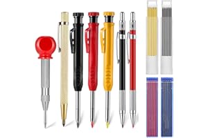 SHAVINGFUN Carpenter Pencils,7pcs Mechanical Carpenter Pencils with 36 Refills,Solid Deep Hole Woodworking Pencils Marker Marking Tools with Built in Sharpener for Carpentry Construction