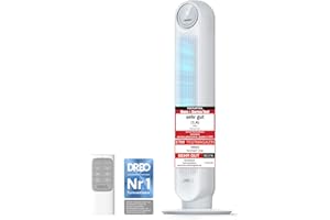 Dreo 20dB Leiser Turmventilator, 10 m Wurfweite 4 Geschwindigstufen 4 Modi 8 Std. Timer 90° oszillierende Ventilator mit Kühlung Fernbedienung für Schlafzimmer, Nomad One, Weiß