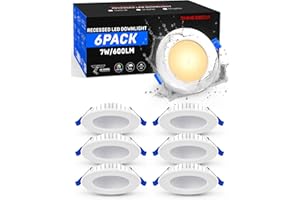 Shine Decor Led Einbaustrahler 230V, 7W Ultra Flach 26mm Led Spots Led Deckenstrahler, Warmweiß 3000K 600LM, IP44 Wasserdicht für Badezimmer Küche Wohnzimmer, Ausschnitt Øφ68-80mm, 6er Set