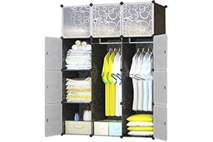 BRIAN & DANY Armoire Portable, Penderie avec Portes, Storage Modulable Meuble Étagères de Rangement, Conception de Motif de Frisé, 12-Cube