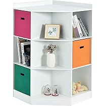 Bibliothèque D'Angle Enfant 3 Niveaux - Rangement Jouets Et Livres Avec Tiroirs En Tissu