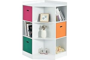 COSTWAY Regał na książki dla dzieci, 3-poziomowy regał dziecięcy z 3 pudełkami i 9 przegródkami, regał na zabawki, regał do przechowywania z drewna, do pokoju dziecięcego, sypialni, 81 x 61 x 94 cm