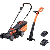 Yard Force 20V 33cm Cordless Lawn Mower & Grass Trimmer Set, Brushless Motor with Rear Roller, 25cm Trimmer, Battery & Charge