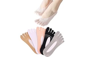Auidy_6TXD 5 Pairs Orthopedic Compression Socks for Women, Five Finger No Show Women Toe Sock Boat Low-Cut Liner Socks with Gel Tab