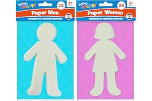 SOL 40pk Paper People Cut Outs Men and Women - Cardboard Craft Dolls for Kids - Stimulates Creativity, Includes Outfits for Customisation, Ideal for Arts, Colouring, and Motor Skills Development