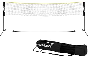 Hauki Badminton Netz, Tennisnetz 400cm/500 cm, Schwarz/Blau, H156 cm, Federballnetz Set, 3x Federball, Transporttasche, stabilem Eisen-Gestell, Tragbares Volleyballnetz, Trainingsnetz Indoor & Outdoor
