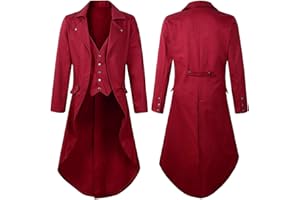 RLEHJN Steampunk Jacket Men UK Sale Clearance Long Coat Vintage Tailcoat Jacket Gothic Victorian Frock Coat Uniform Costume Single Breasted Trench Coat Autumn Casual Lapel Collar Overcoat