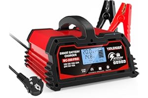 YINLEADER Cargador de Batería para Automóvil 20A 12V/24V 10A Inteligente Automático con Pantalla LCD, para Motocicleta y 12V LiFePO4