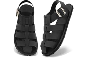 Wizshoe Sandalen Damen Herren Sommer Breite Barfußschuhe Leder Freizeit Flach Schnalle Strandsandalen Atmungsaktive Füße Weite Barfuss Römersandalen Outdoorsandale Wanderschuhe Leicht 37-45EU