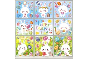 Tsathoggua Easter Window Cling, 9 Sheets Easter Bunny Window Stickers PVC Static Stickers, Easter Decorations Home, Easter Decoration Window Stickers with Rabbit, Eggs, Carrot (A)