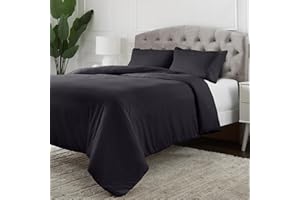 Mellanni Bedding Double Duvet Set - Non-Iron, Button Closure & Corner Ties - Soft Brushed Microfibre Duvet Cover Set - Quilt Cover With 2 Pillow Cases 50x75 cm - (Double 200x200 cm, Black)