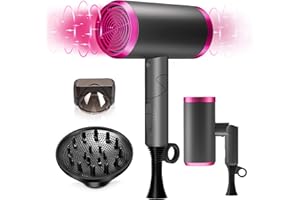 AOMEES Lonen suszarka do włosów, 1800 W, gładka i lokowa suszarka z dyfuzorem, mała suszarka do włosów, profesjonalna suszarka jonowa, podróżna z dyfuzorem, różowa