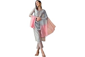 EthnicJunction Damen Chanderi Silk Jacquard Straight Kurta Hose mit Dupatta