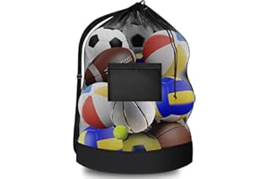 JINSION Sac à ballon Football, Grand Capacité Sac de Foot en Filet avec Cordon de Serrage et Bandoulière, Rangement pour Ballons de Foot, Basket-Ball, Volley-Ball, Rugby